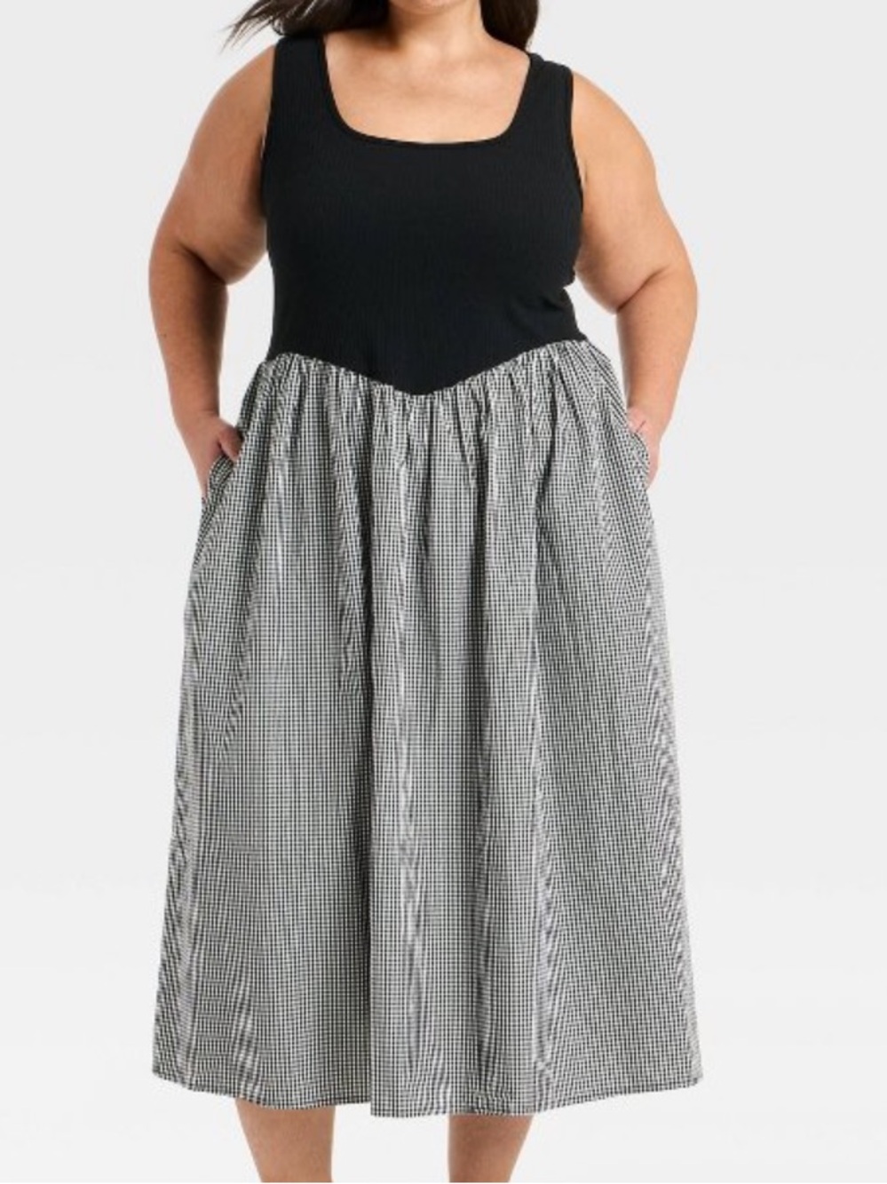 Beautiful Black & White Gingham Midi Summer Dress
